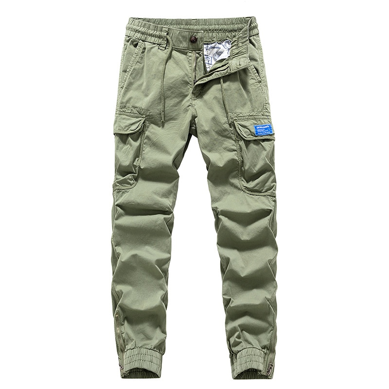 Zippered Multi-Pocket Men's Cargo Pants with Cuffed Hem
