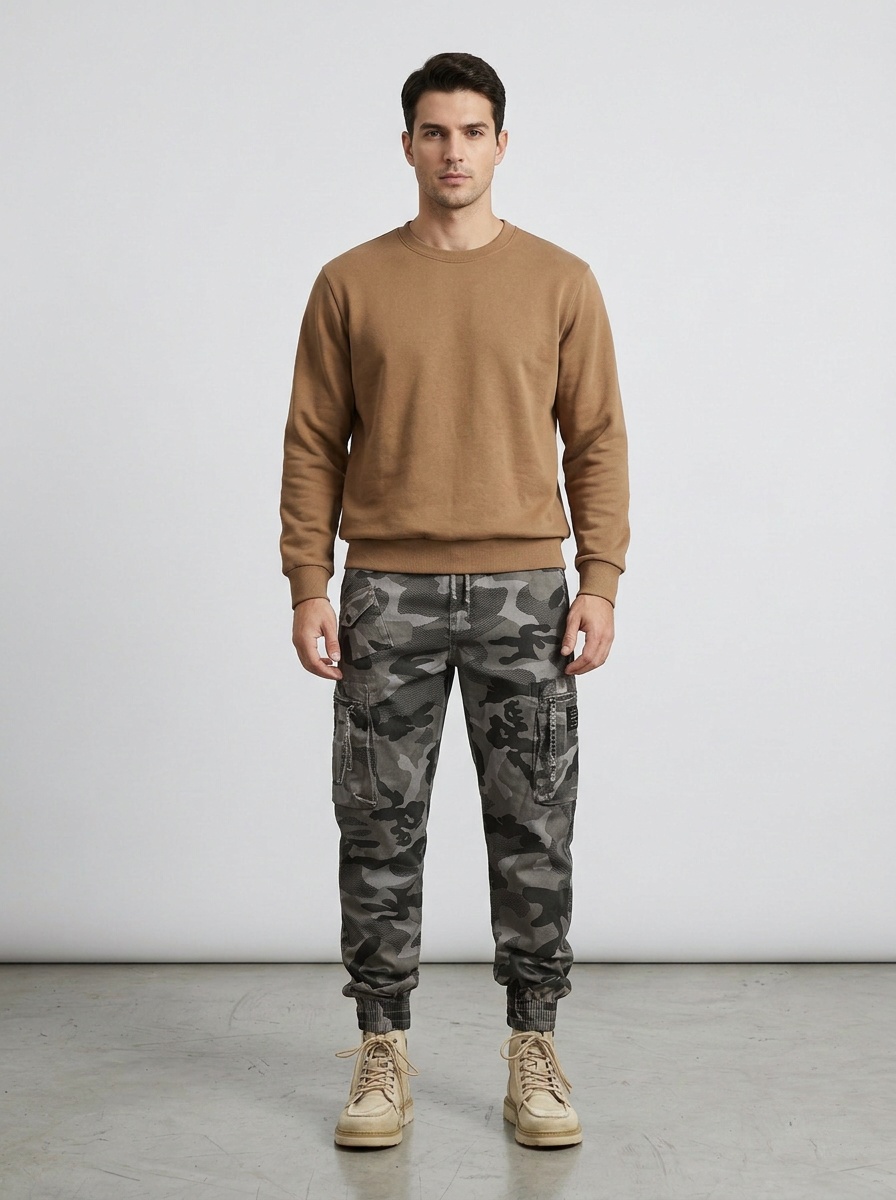 Tapered Stretch Camouflage Men's Cargo Pants for Outdoor Athletic Wear