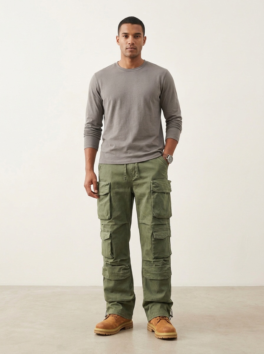 Vintage Multi-Pocket Men's Cargo Pants for Outdoor Casual Wear