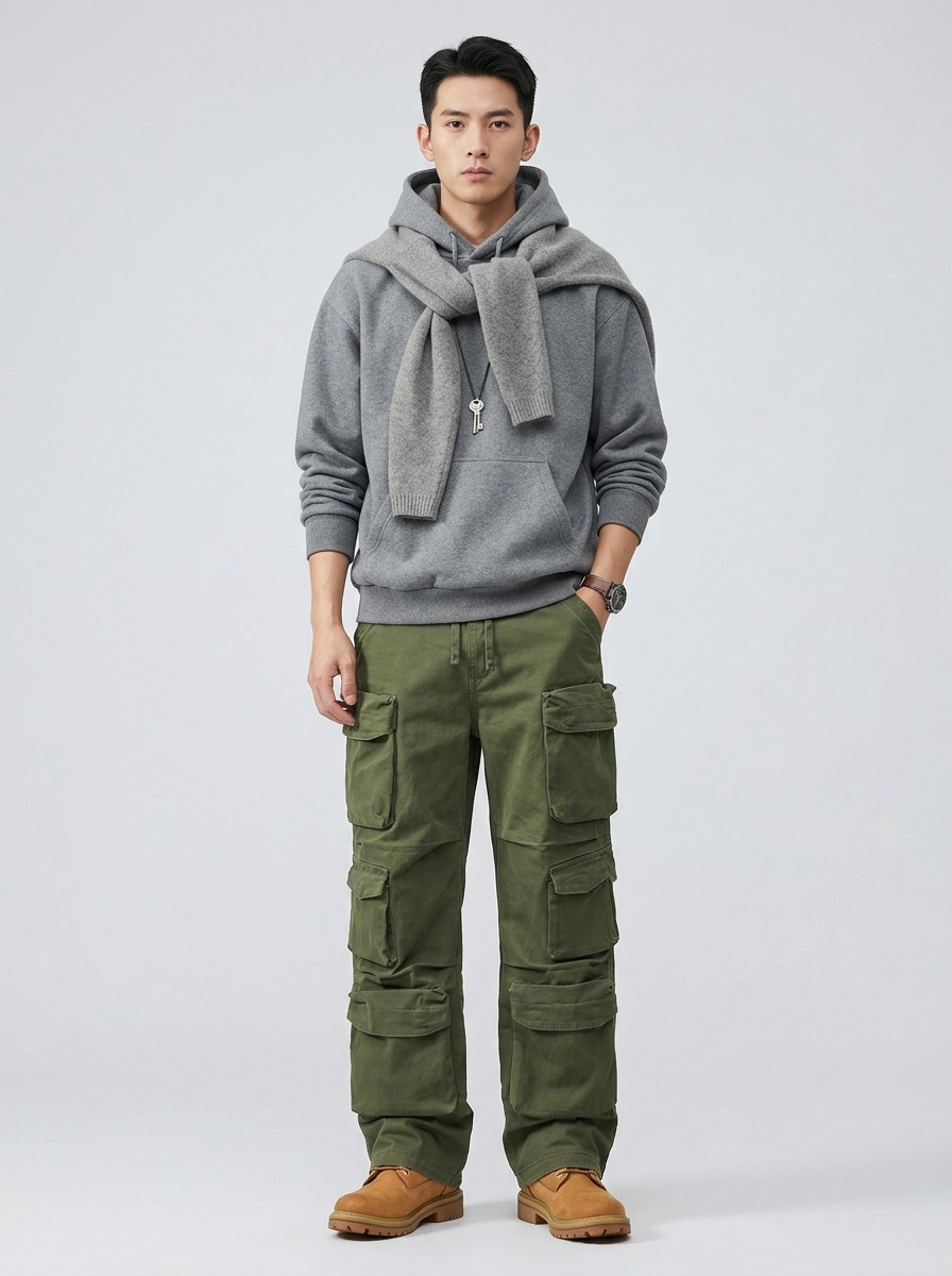 Vintage Multi-Pocket Men's Cargo Pants for Outdoor Casual Wear