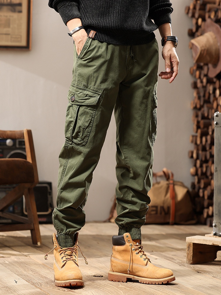 Loose Fit Multi-Pocket Men's Cargo Pants with Cuffed Ankle for Outdoor Streetwear