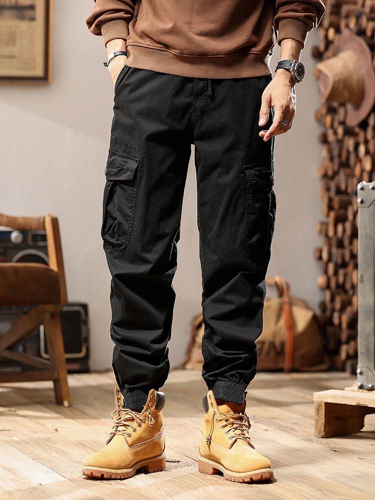 Loose Fit Multi-Pocket Men's Cargo Pants with Cuffed Ankle for Outdoor Streetwear