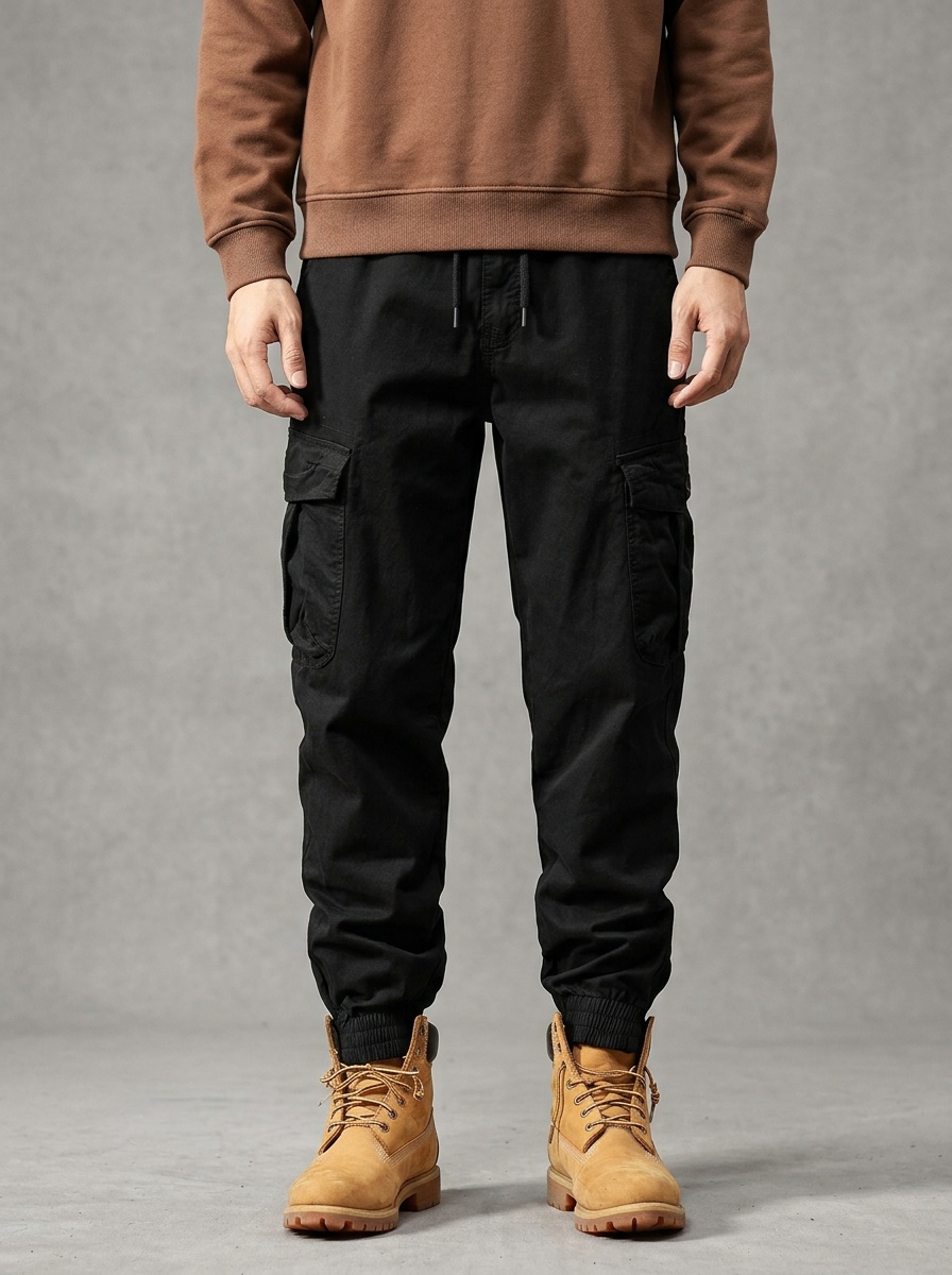 Loose Fit Multi-Pocket Men's Cargo Pants with Cuffed Ankle for Outdoor Streetwear