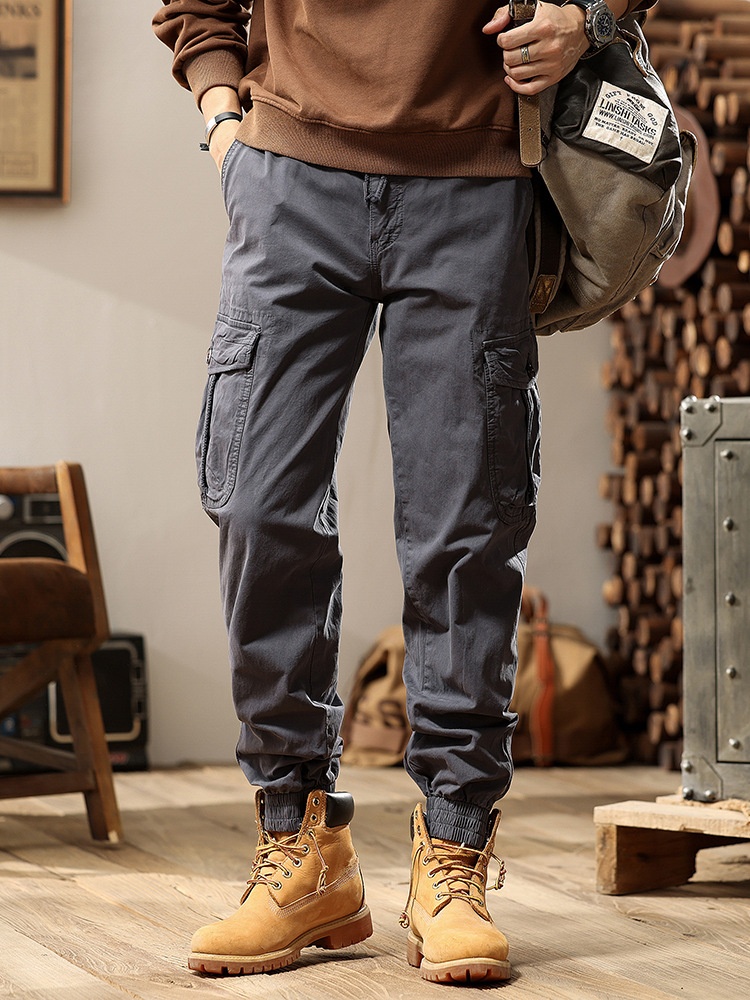 Loose Fit Multi-Pocket Men's Cargo Pants with Cuffed Ankle for Outdoor Streetwear