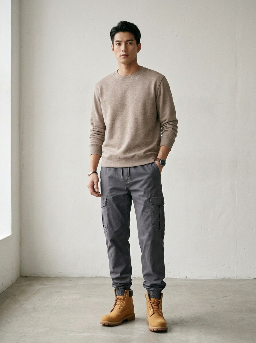 Loose Fit Multi-Pocket Men's Cargo Pants with Cuffed Ankle for Outdoor Streetwear