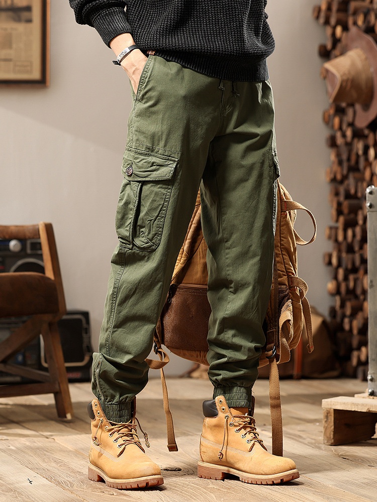 Loose Fit Multi-Pocket Men's Cargo Pants with Cuffed Ankle for Outdoor Streetwear