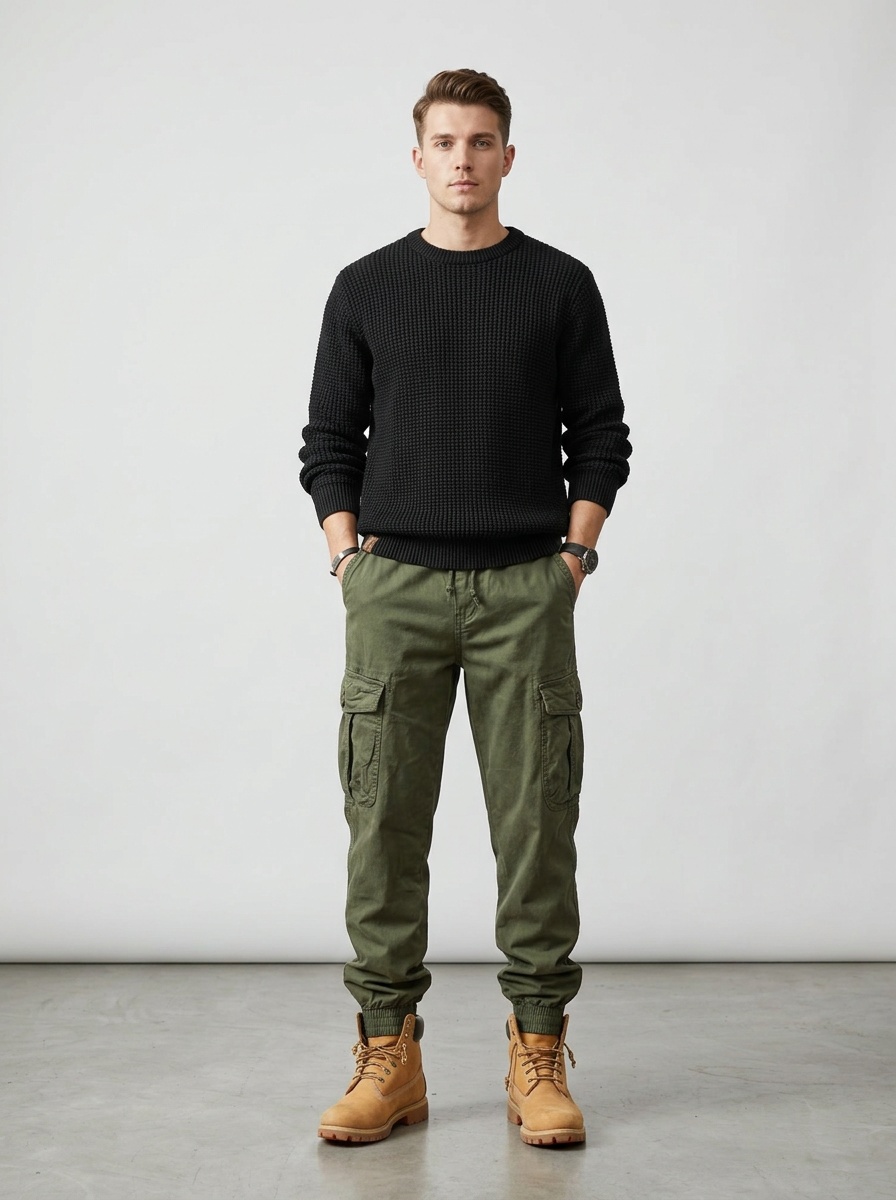 Loose Fit Multi-Pocket Men's Cargo Pants with Cuffed Ankle for Outdoor Streetwear