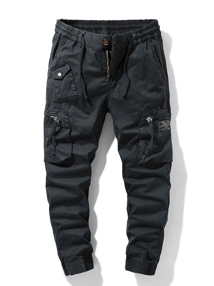 Elastic Retro Functional Tapered Men's Cargo Pants for Casual Outdoor Wear
