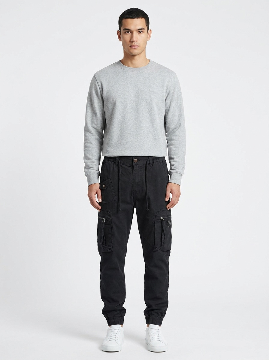 Elastic Retro Functional Tapered Men's Cargo Pants for Casual Outdoor Wear