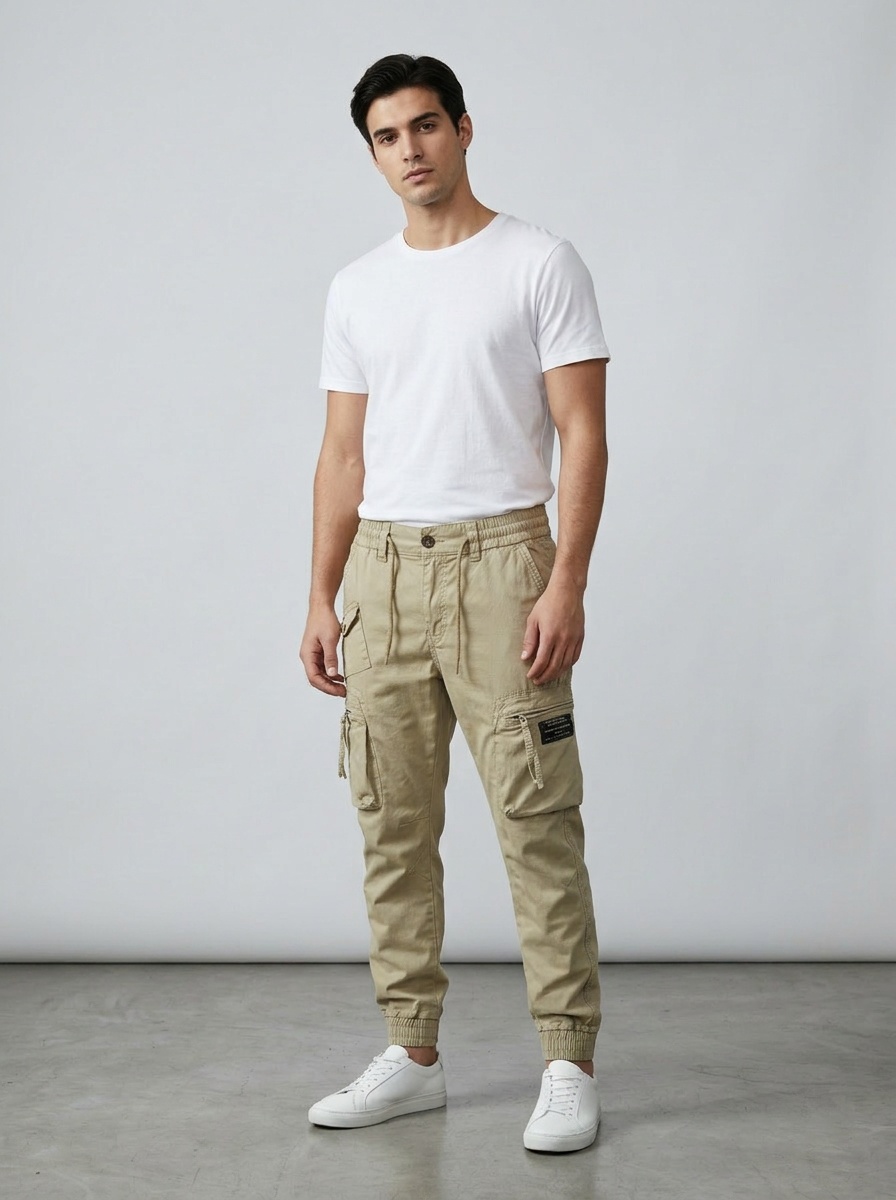 Elastic Retro Functional Tapered Men's Cargo Pants for Casual Outdoor Wear