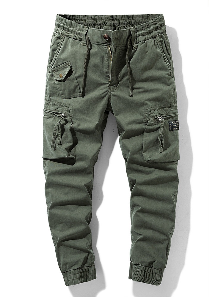 Elastic Retro Functional Tapered Men's Cargo Pants for Casual Outdoor Wear