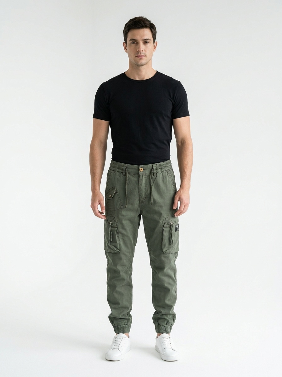 Elastic Retro Functional Tapered Men's Cargo Pants for Casual Outdoor Wear