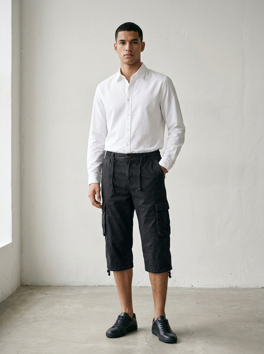 Relaxed Fit Vintage Cropped Men's Cargo Pants for Casual Wear