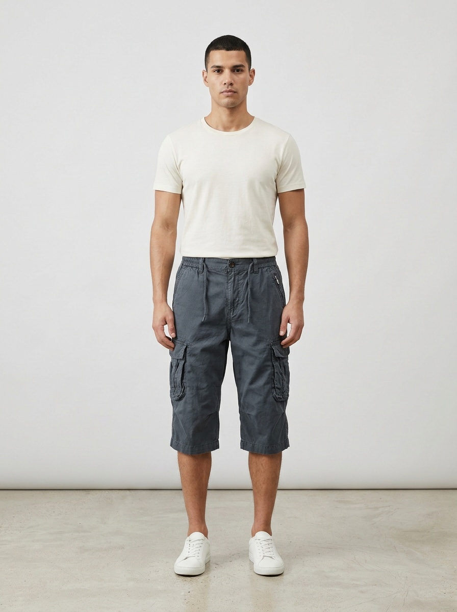 Relaxed Fit Vintage Cropped Men's Cargo Pants for Casual Wear