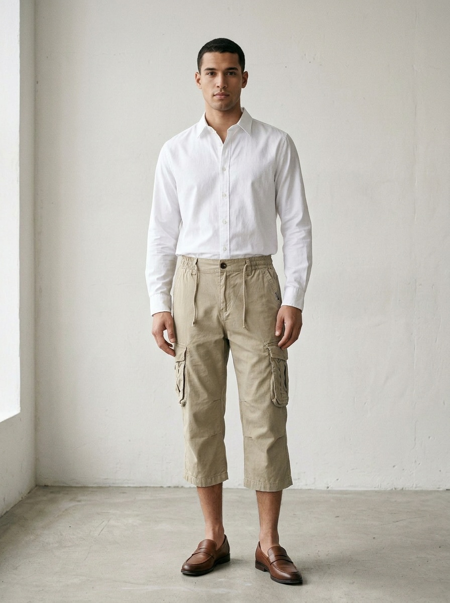 Relaxed Fit Vintage Cropped Men's Cargo Pants for Casual Wear