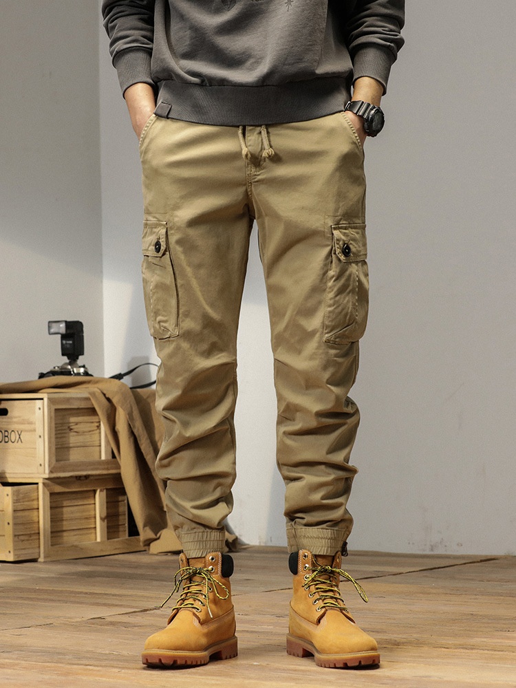 Vintage Relaxed Fit Cuffed Men's Cargo Pants for Casual Outdoor Wear