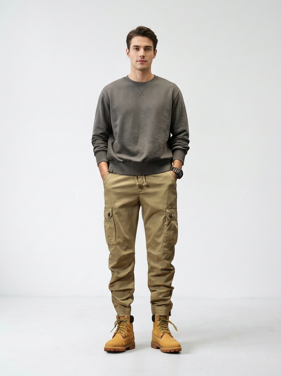 Vintage Relaxed Fit Cuffed Men's Cargo Pants for Casual Outdoor Wear