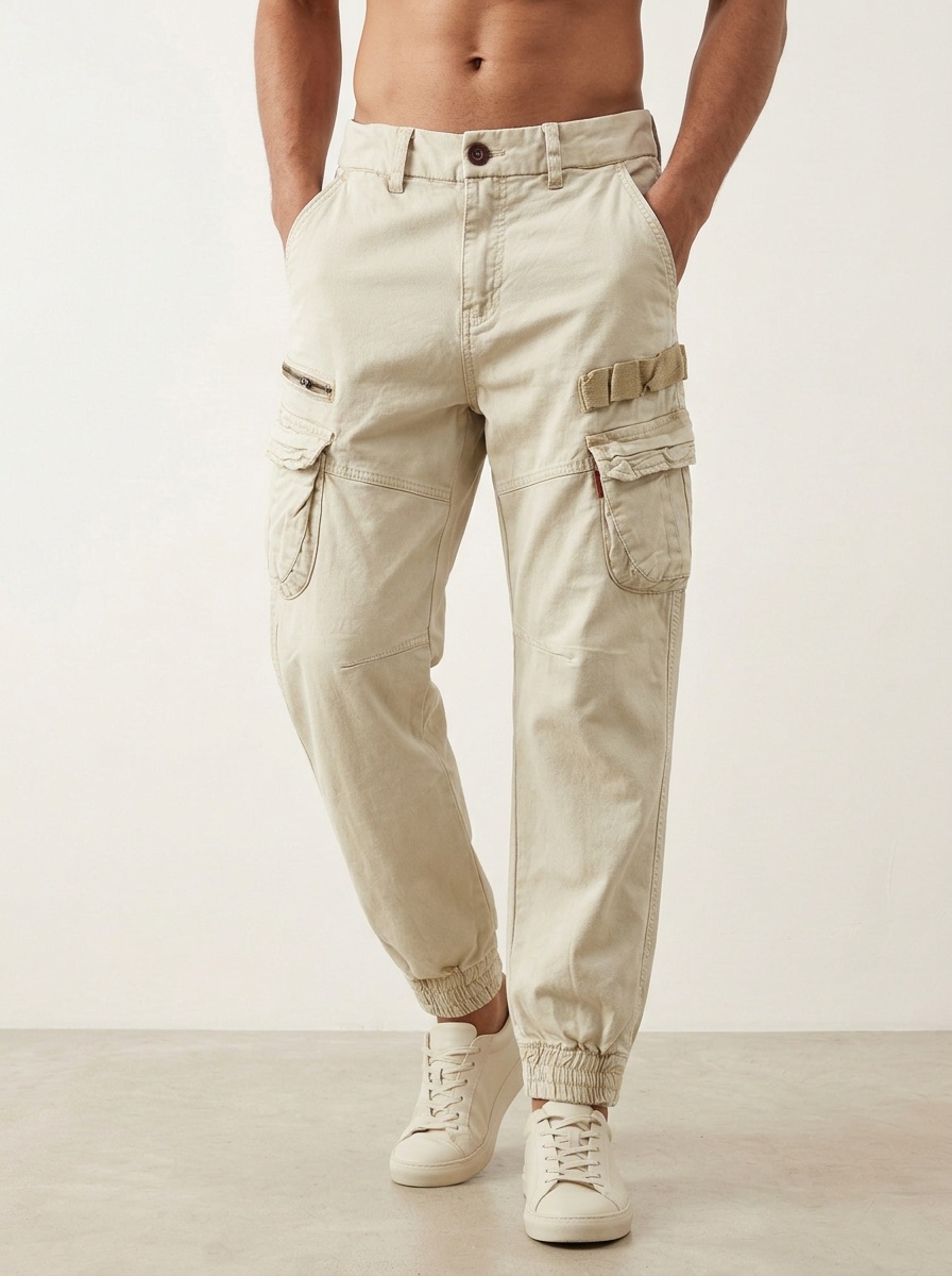 Minimalist Design Tapered Men's Cargo Pants with Stretch Fit for Casual Wear