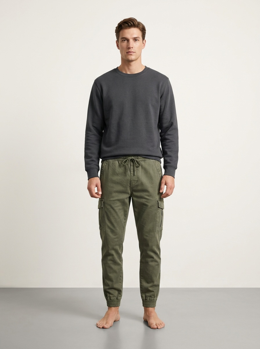 Fleece-Lined Tapered Men's Cargo Pants for Casual Outdoor Winter Wear