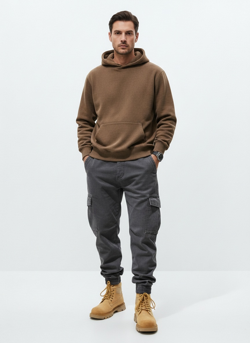 Fleece-Lined Tapered Men's Cargo Pants for Casual Outdoor Winter Wear