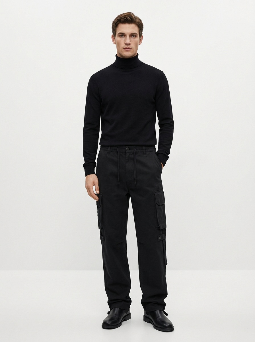 Fleece-Lined Multi-Pocket Men's Cargo Pants for Winter Outdoor Wear