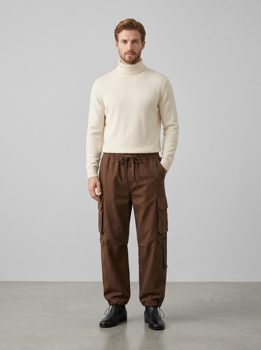 Fleece-Lined Multi-Pocket Men's Cargo Pants for Winter Outdoor Wear