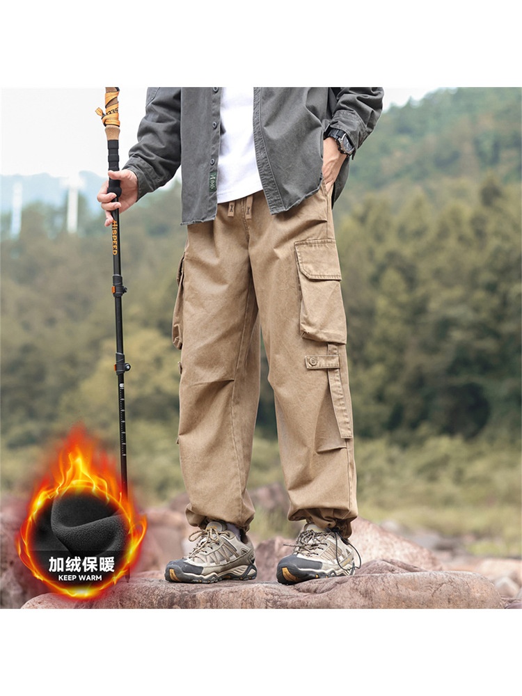 Fleece-Lined Multi-Pocket Men's Cargo Pants for Winter Outdoor Wear
