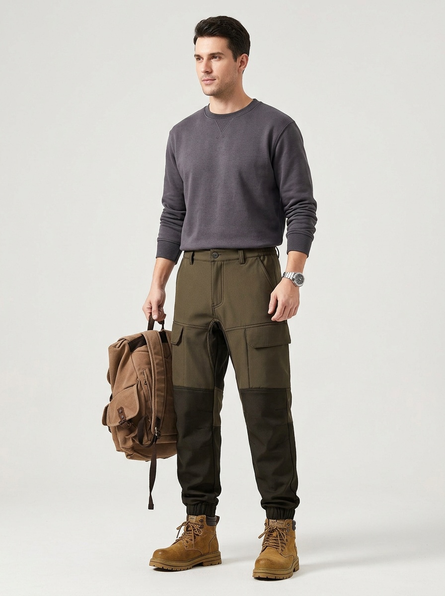 Straight Fit Relaxed Vintage Style Men's Cargo Pants With Inner Fleece for Winter and Early Spring