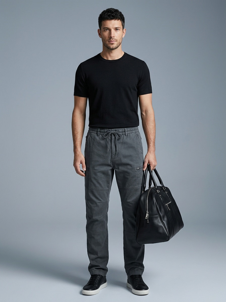 Vintage Fleece-Lined Multi-Pocket Men's Cargo Pants for Casual Winter Wear