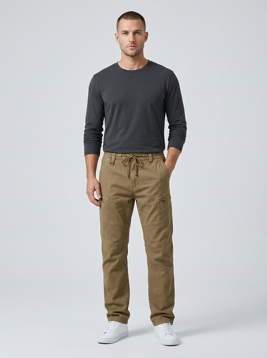 Vintage Fleece-Lined Multi-Pocket Men's Cargo Pants for Casual Winter Wear