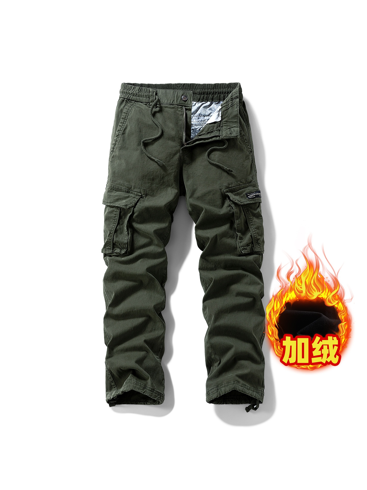 Fleece-Lined Vintage Multi-Pocket Men's Cargo Pants for Winter Casual Wear