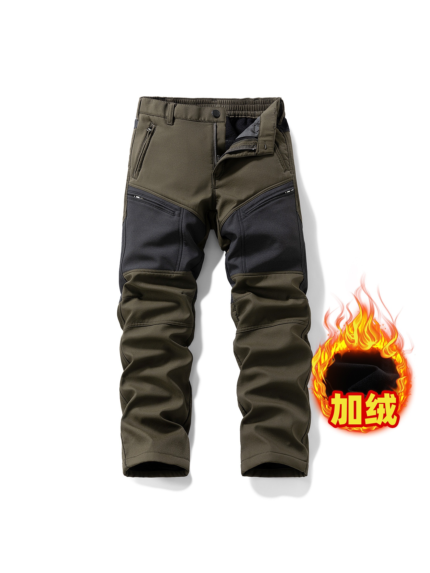 Vintage Multi-Pocket Men's Cargo Pants with Fleece Lining for Winter Outdoor Wear