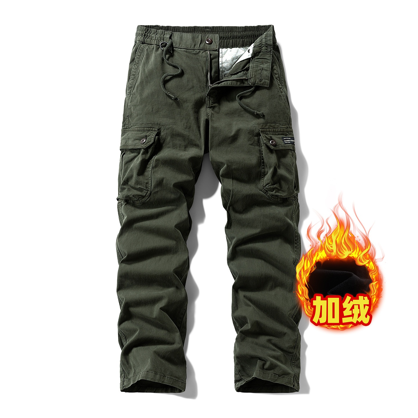 Outdoor Mountain Style Fleece-Lined Men's Cargo Pants for Casual Winter Wear