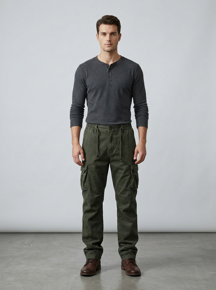 Outdoor Mountain Style Fleece-Lined Men's Cargo Pants for Casual Winter Wear