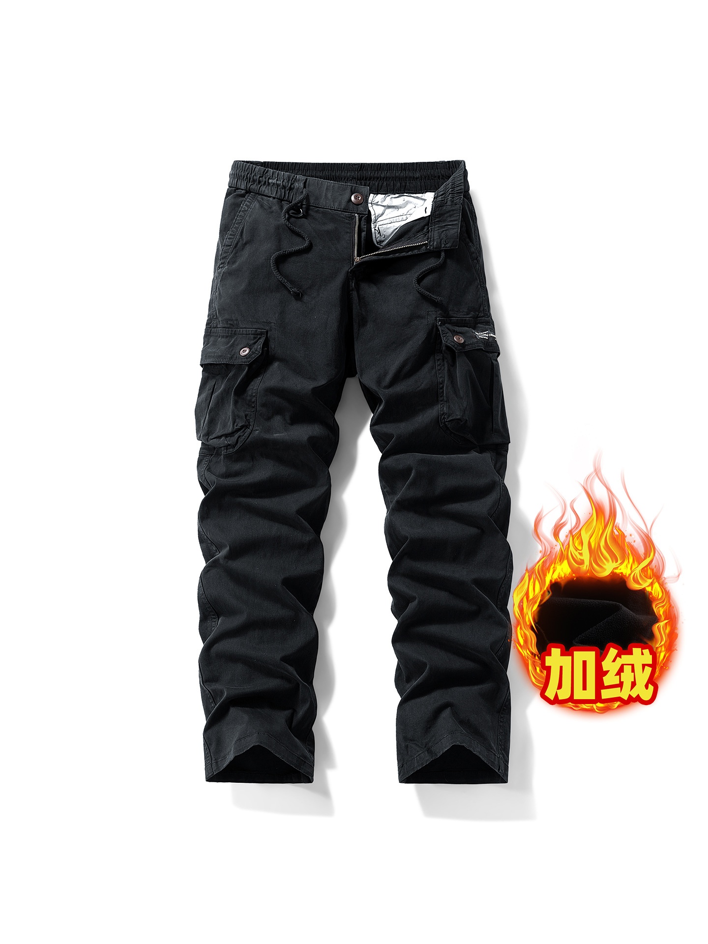 Outdoor Mountain Style Fleece-Lined Men's Cargo Pants for Casual Winter Wear