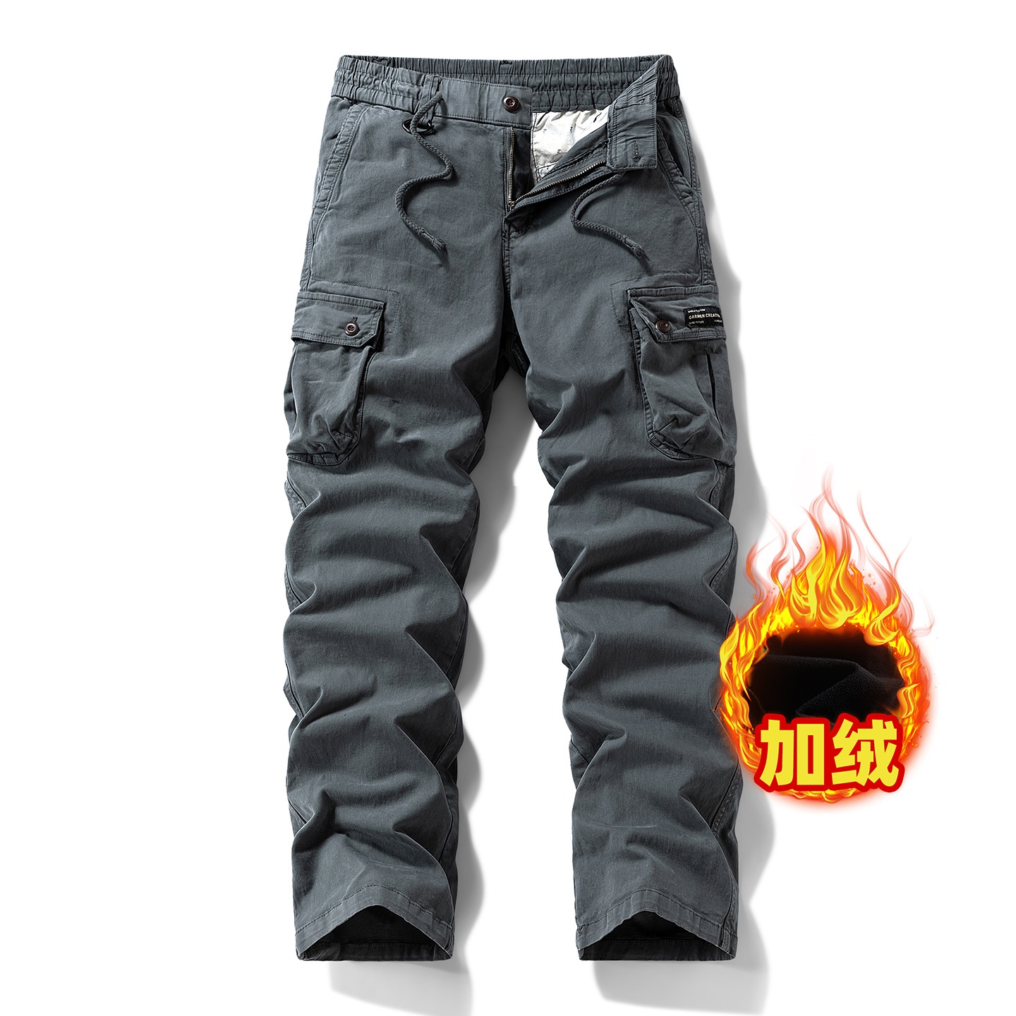 Outdoor Mountain Style Fleece-Lined Men's Cargo Pants for Casual Winter Wear