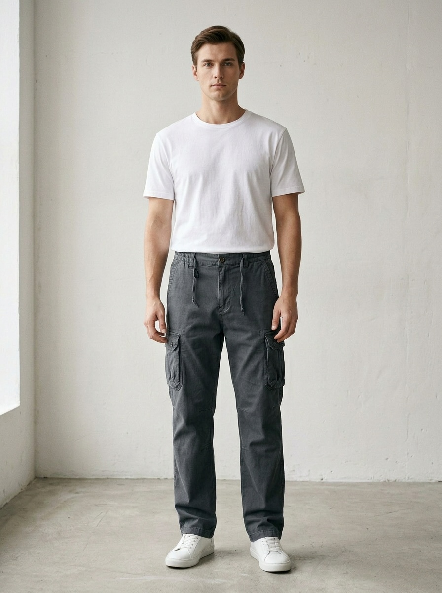 Outdoor Mountain Style Fleece-Lined Men's Cargo Pants for Casual Winter Wear