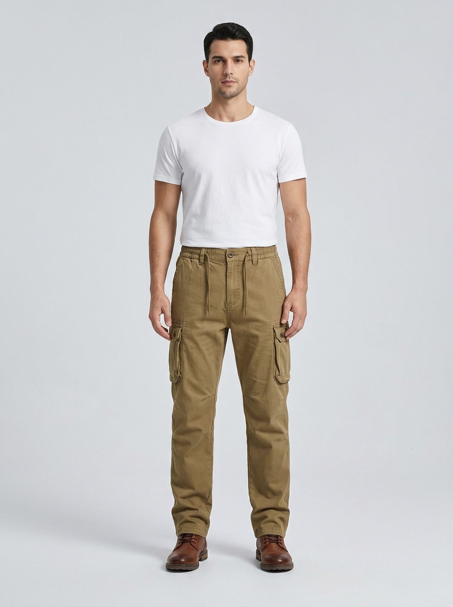 Outdoor Mountain Style Fleece-Lined Men's Cargo Pants for Casual Winter Wear