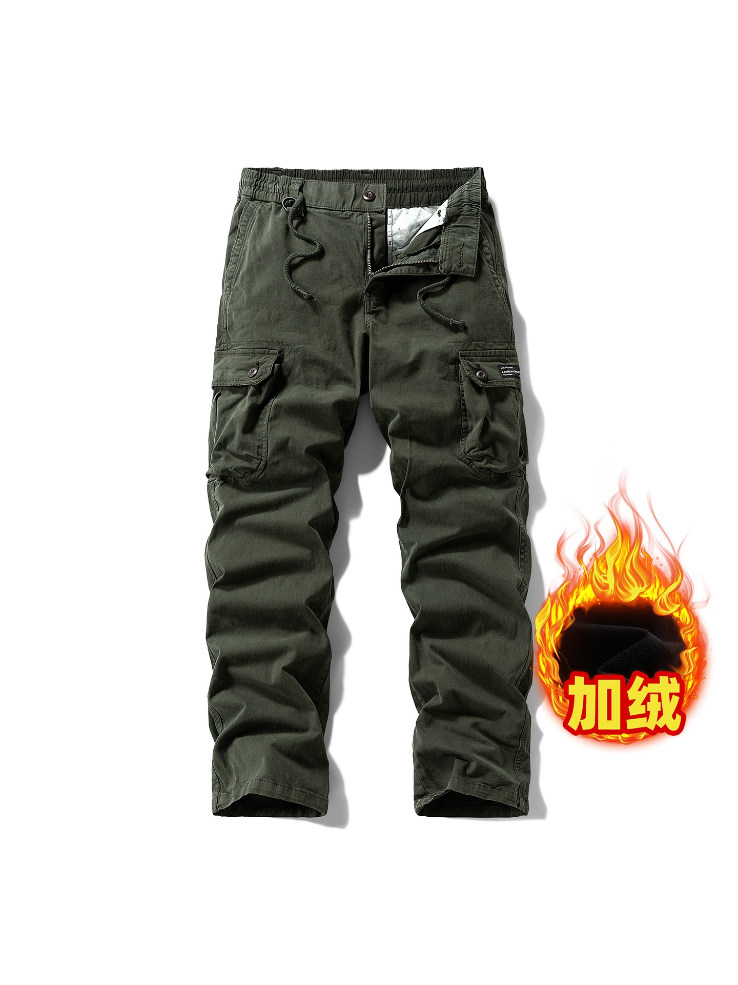 Outdoor Mountain Style Fleece-Lined Men's Cargo Pants for Casual Winter Wear
