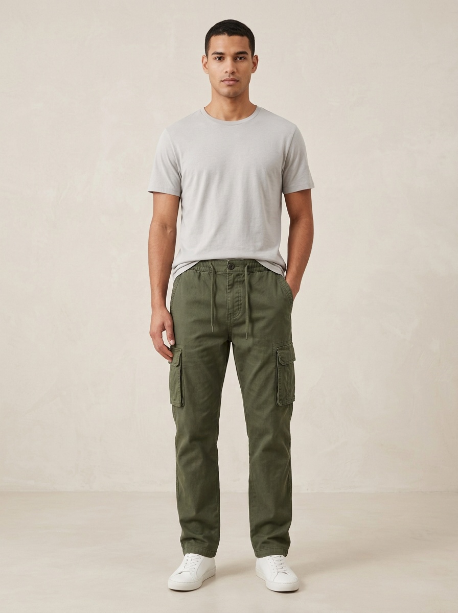 Vintage Straight Fit Wide Leg Multi-Pocket Men's Cargo Pants With Inner Fleece for Winter Casual Wear