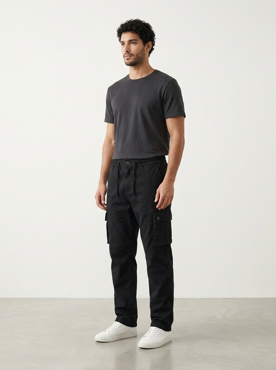 Vintage Straight Fit Wide Leg Multi-Pocket Men's Cargo Pants With Inner Fleece for Winter Casual Wear