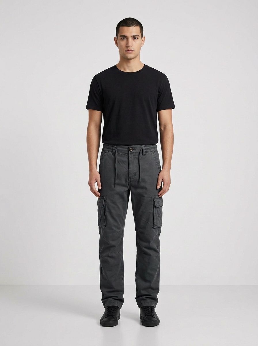 Vintage Straight Fit Wide Leg Multi-Pocket Men's Cargo Pants With Inner Fleece for Winter Casual Wear