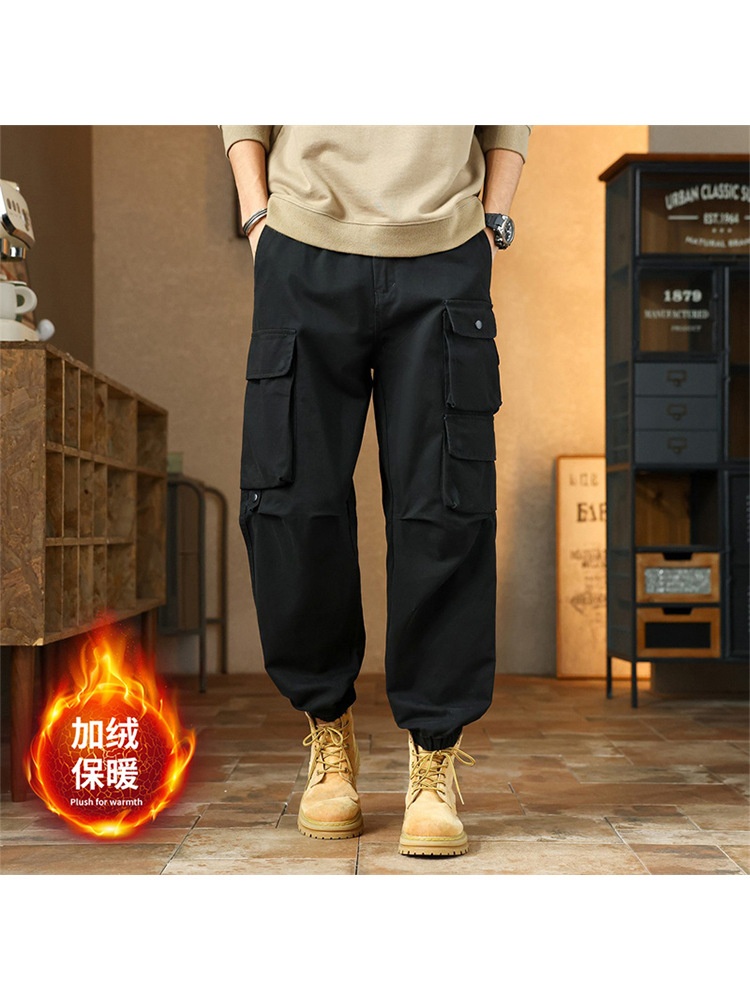 Straight Leg Fleece-Lined Men's Cargo Pants for Winter Casual Wear