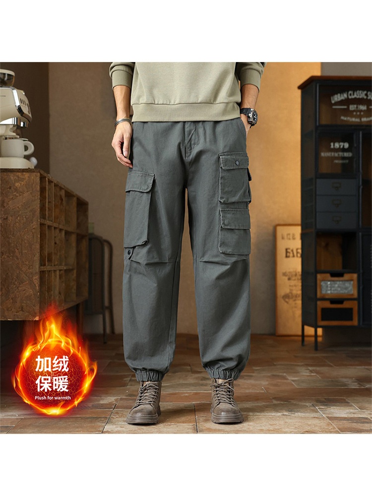 Straight Leg Fleece-Lined Men's Cargo Pants for Winter Casual Wear