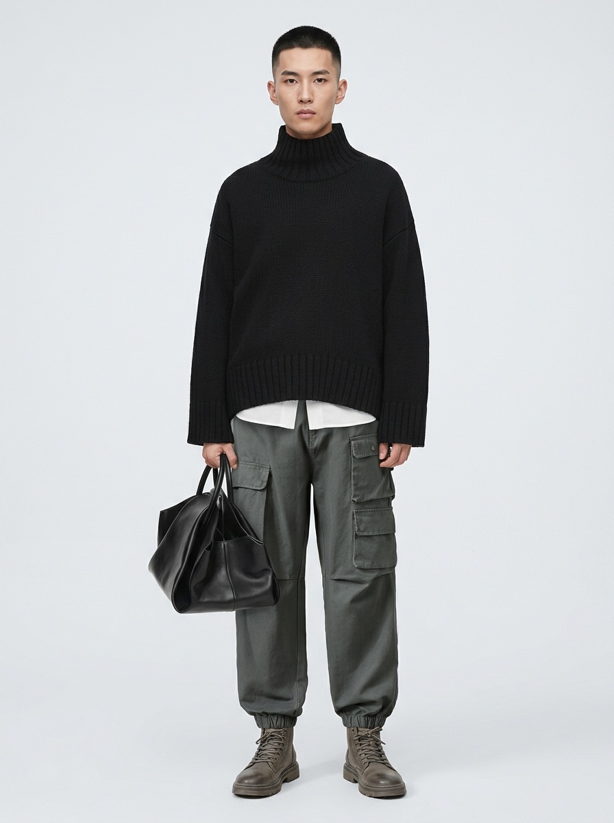 Straight Leg Fleece-Lined Men's Cargo Pants for Winter Casual Wear