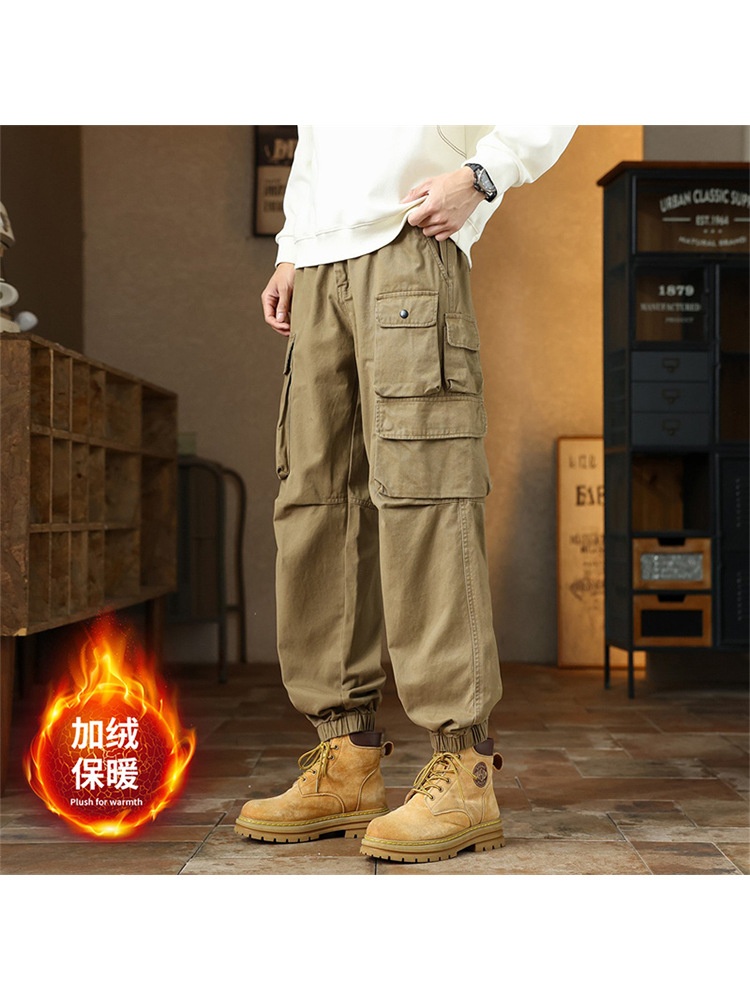 Straight Leg Fleece-Lined Men's Cargo Pants for Winter Casual Wear