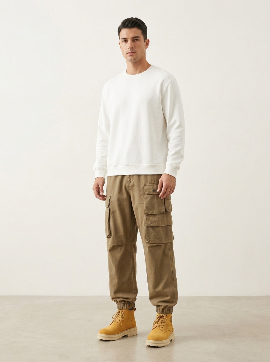 Straight Leg Fleece-Lined Men's Cargo Pants for Winter Casual Wear