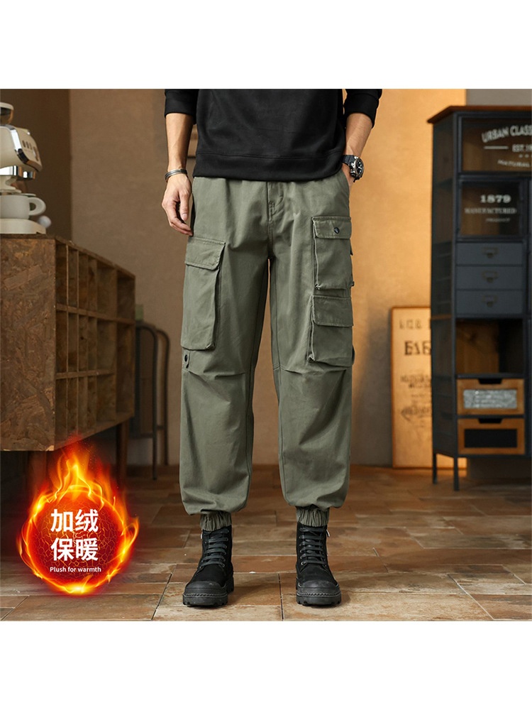 Straight Leg Fleece-Lined Men's Cargo Pants for Winter Casual Wear