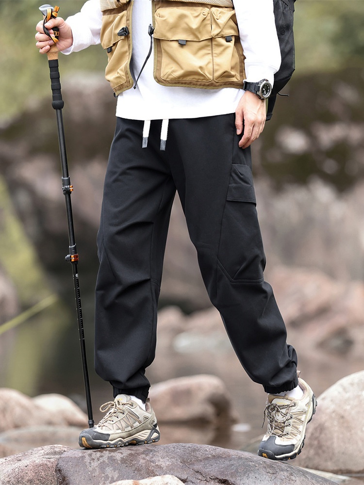 Vintage Cuffed Multi-Pocket Men's Cargo Pants with Fleece Lining for Winter Outdoor Wear