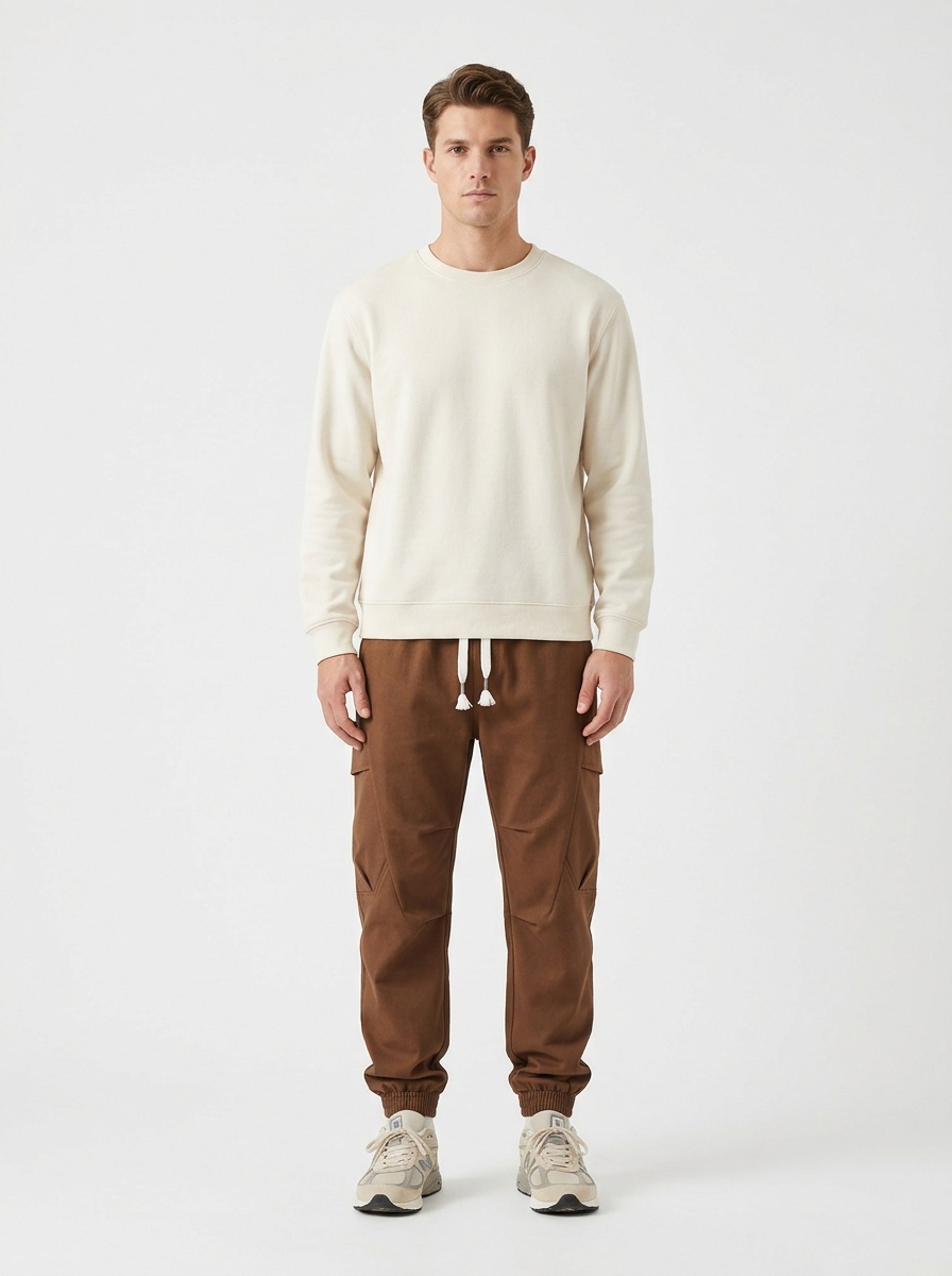 Vintage Cuffed Multi-Pocket Men's Cargo Pants with Fleece Lining for Winter Outdoor Wear